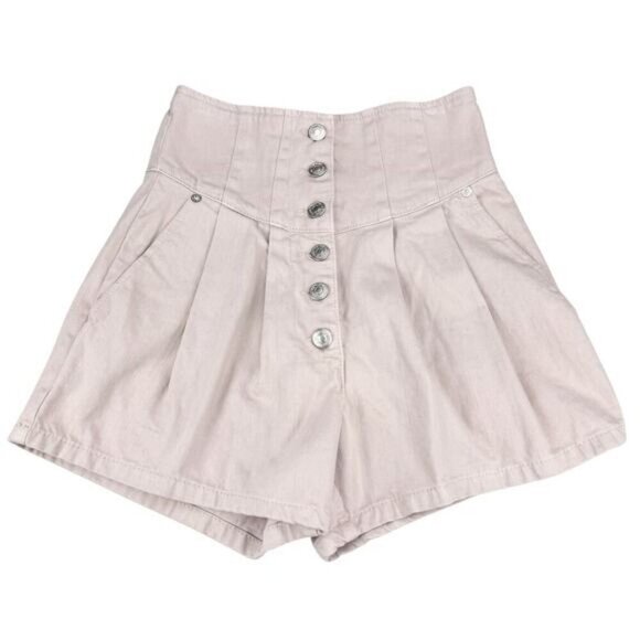 Free People We The Free Paris High Waisted Twill Pleated Short In Ivory Size 24 - Picture 3 of 6
